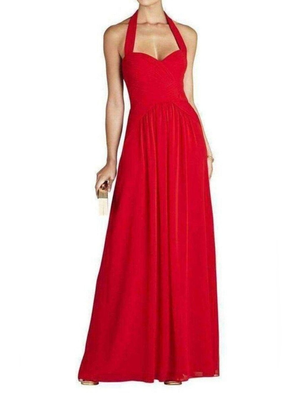 BCBGMaxazria Red Selene Halter Midi Dress